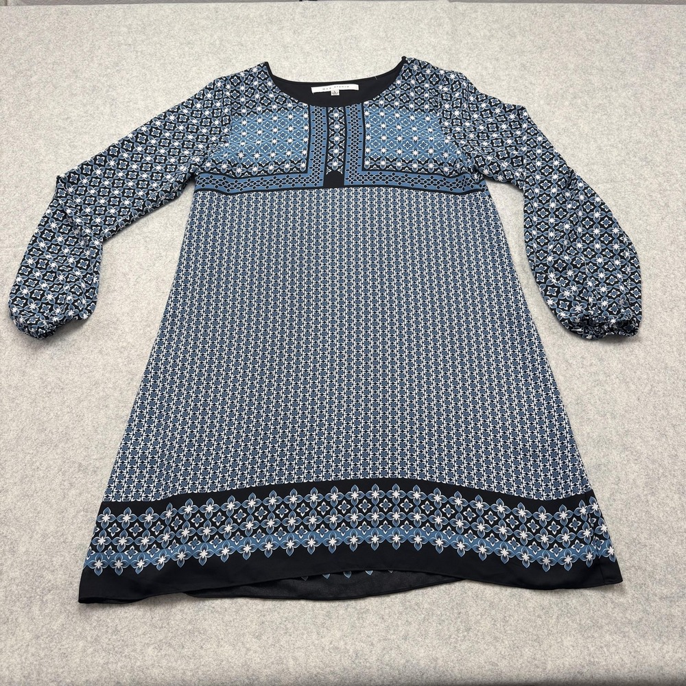 Max Studio Dress Womens Large Blue Floral Boho Long Sleeve Knee Shift Lined